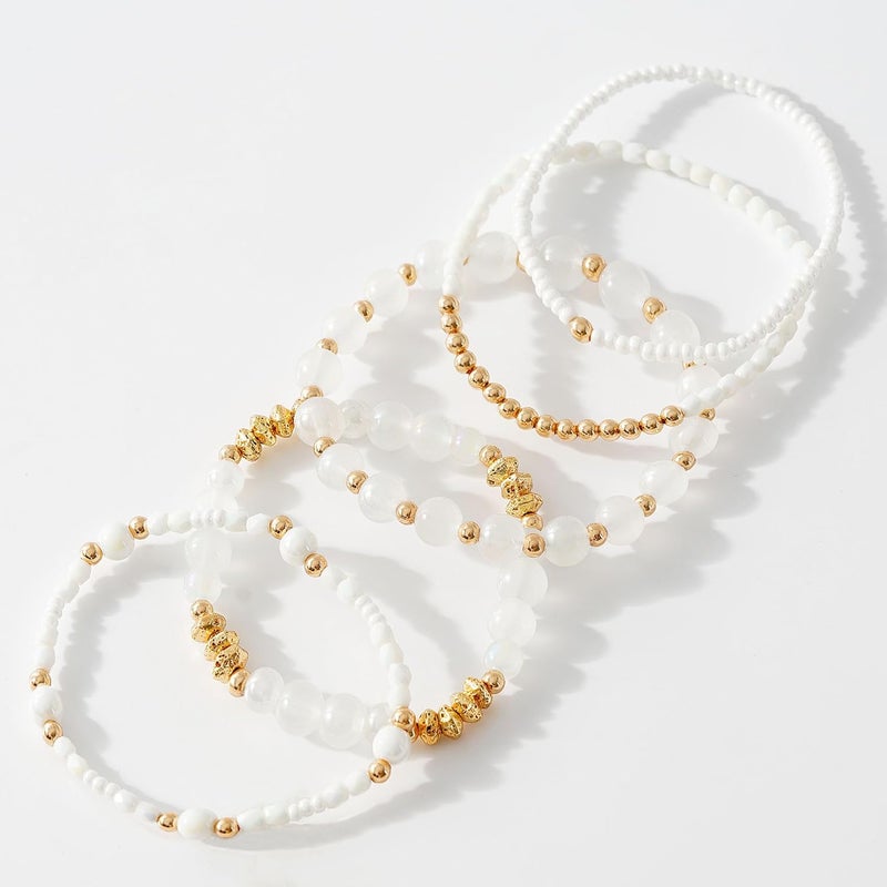 Aigrnc Boho Beaded Stretch Bracelets For Women Stackable Crystal Gold Plated Beaded Bracelets Set Trendy Handmade Friendship Braeclet Jewelry Gifts - Image 2